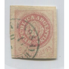 ARGENTINA 1862 GJ 07d ESCUDITO ESTAMPILLA DE PLANCHA SEMI GASTADA CON MATASELLO BUENOS AIRES DE GRAN CALIDAD, RARO U$ 60